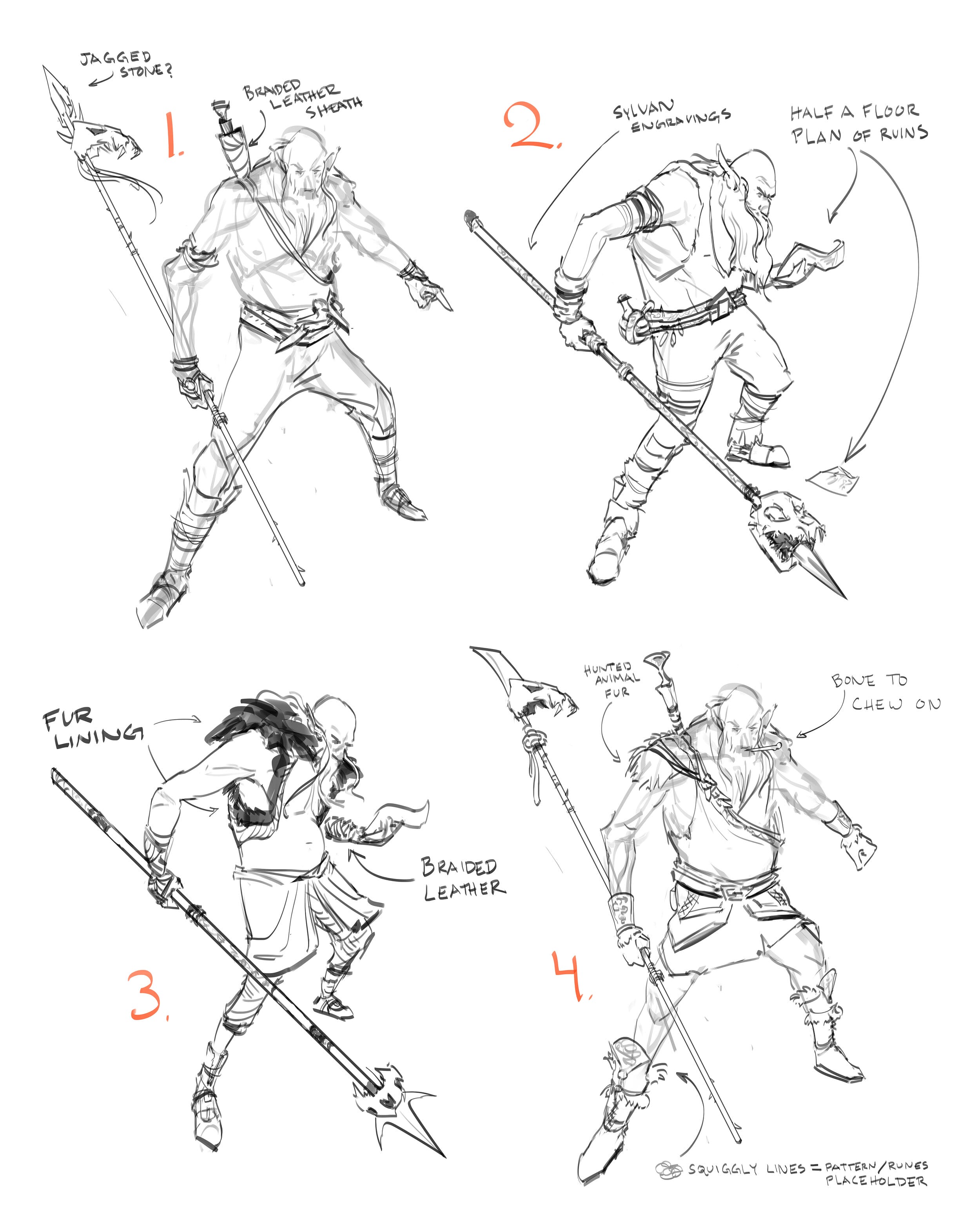sketches of poses for brocc